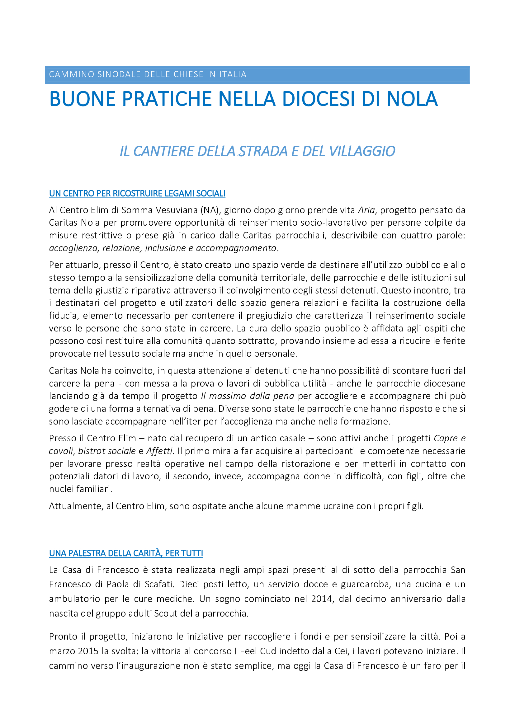 Le buone pratiche sinodali in diocesi