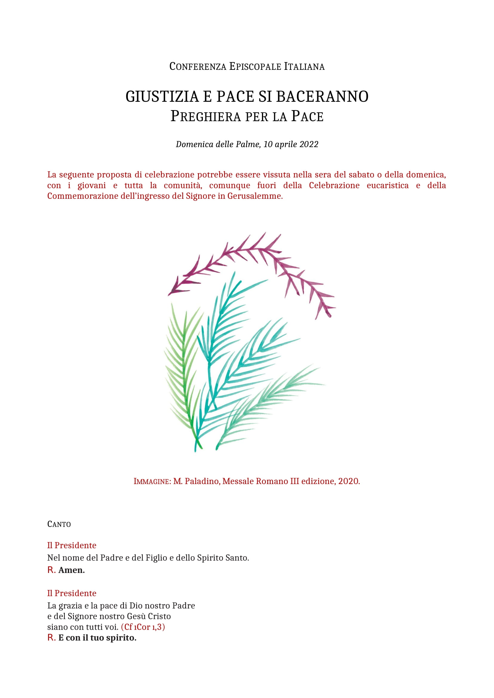 Proposte Cei per la preghiera per la Pace